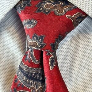Vintage Christian Dior Monsieur Men’s Necktie Red Gray & Blue Paisley Tie